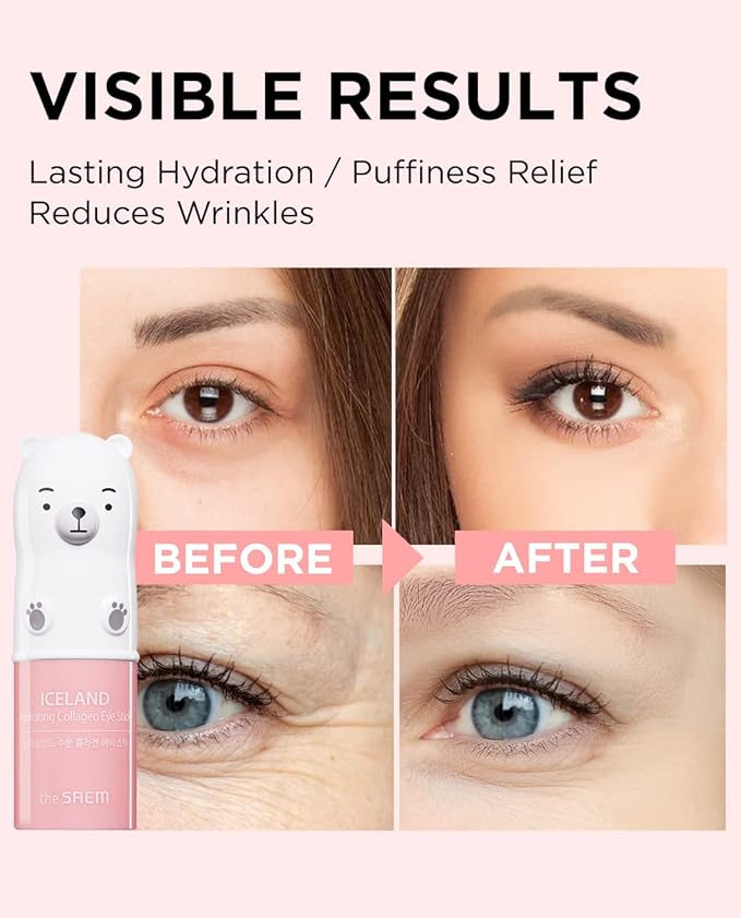 THESAEM Iceland Hydrating Collagen Eye Stick - Anti-wrinkle Moisturizing Eye Balm for Saggy Skin – Under Eye Treatment - Balm to Smooth Skin Texture - Rose Scent, 0.24oz 2 Pack