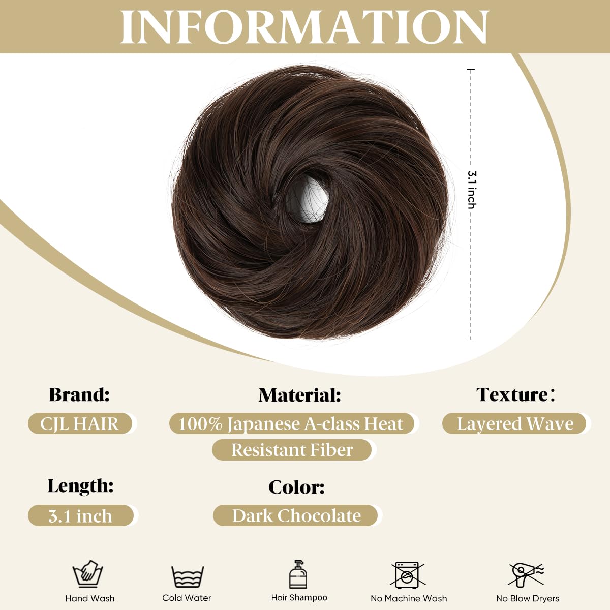 CJL HAIR 2PCs Small Cute Messy Bun Hair Piece for Thin Hair Women Mini Synthetic Curly Bun Scrunchies Updo Hairpieces Dark Chocolate