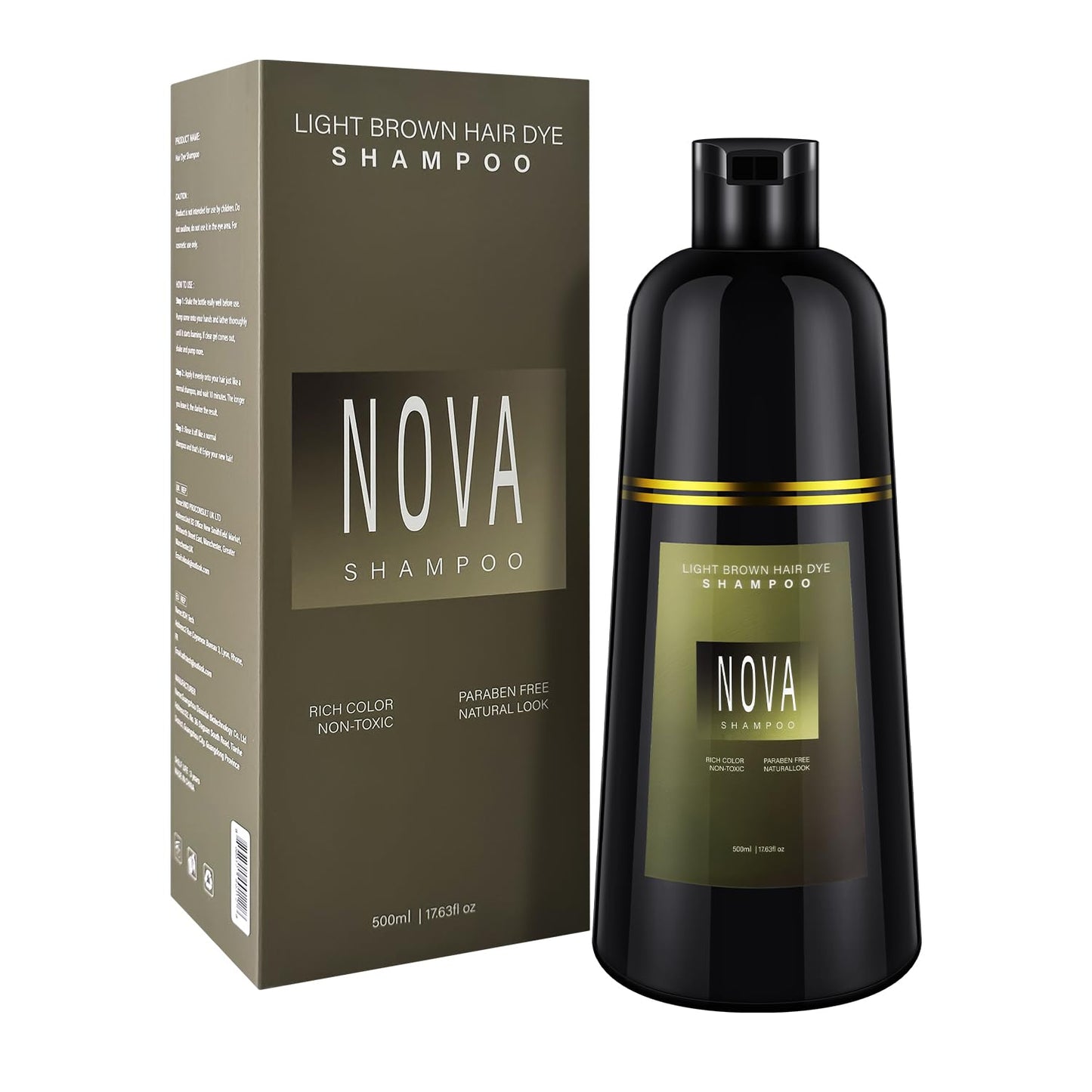 Hair Dye Shampoo & Champu Para Canas - Natural 3-in-1 Instant Gray Coverage for Men & Women (Light brown-500ML)