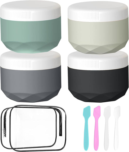 Travel Containers for Toiletries, 4-Pack TSA Approved Silicone Jars (2.5oz) - BPA Free Leakproof Cosmetic Containers for Creams, Lotion, Skincare & Makeup with Bonus Waterproof Bag