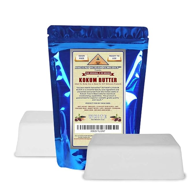 ANCIENT HEALTH REMEDIES Cosmetic Grade, PURE KOKUM BUTTER JAR/BLOCK. Bulk, Odor Free Alternative to Raw, Soft Butters. Ideal Hard Base for DIY Balms, Creams, Candle and Hand Creams (INDIA) (8 oz)
