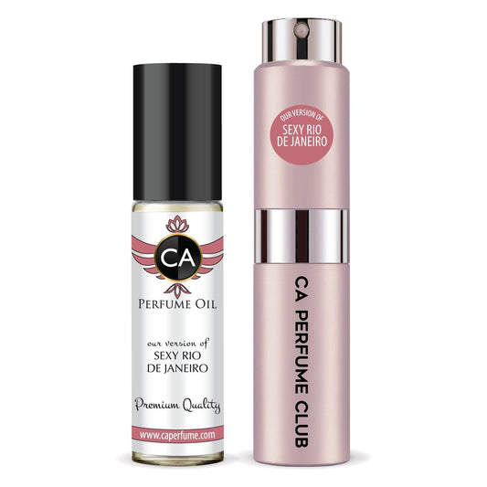 CA Perfume Duo Impression of Sexy Rio De Janeiro For Women Perfume Layering Set Long Lasting Travel Size EDP + Body Oil Roll-On Bottle 0.27 Fl Oz+0.33 Fl Oz