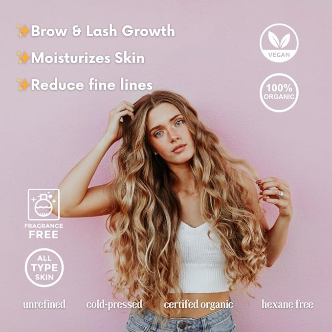 Castor Oil Roller Glass Bottle for Eyebrow, Eyelashes, Skin, Lips - Certified Organic 100% Pure Castor Oil, Cold Pressed, Hexane Free, Unrefined - Vegan, Mess Free Roll On Application, Single-Origin