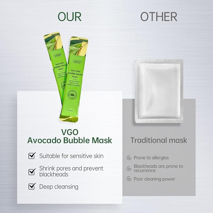 VGO Blackhead Remover Bubble Clay Mask, Deep Moisturizing & Pore Cleanser Face, with Salicylic Acid & Hyaluronic Acid，Daily Hydrating Facial Care & Skin Blackhead Mud, 12pcs (1.08 Ounce (Pack of 1))