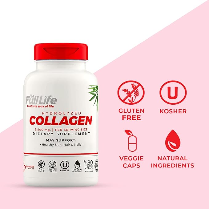 Full Life Hydrolyzed Collagen Supplement - Bovine Collagen Pills 90 Capsules and Aloe Vera with Vitamin E Capsules for Skin - Hydrating Face Moisturizer - 60 Breakable Capsules