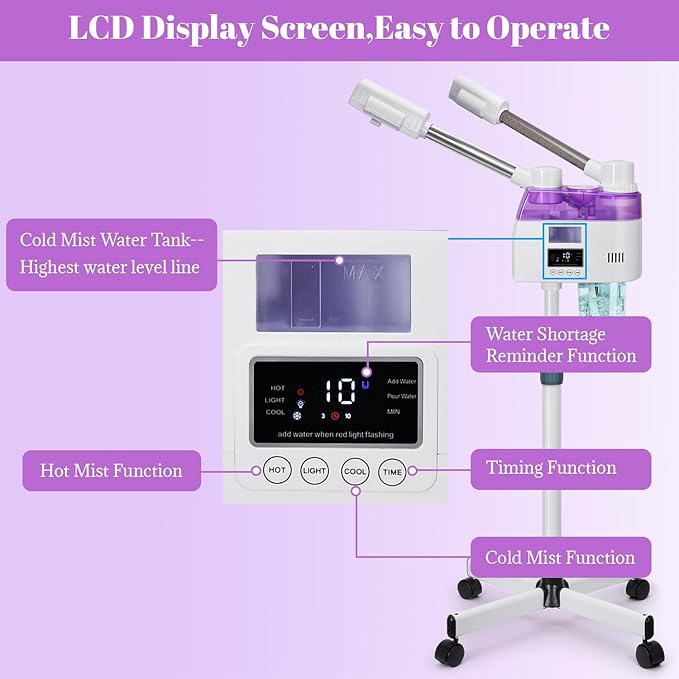 Professional 2 in 1 Facial Steamer, Esthetician Steamer with Hot & Cold Mist, Face Steamer for Facial Deep Cleaning, Facial Steamer for Home Beauty Salon Spa