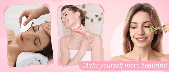 Gua Sha Facial Tools,Ice Roller for Face,Face Roller & Massager Guasha, Gifts Skincare Tools for Women,Stainless Steel Gua Sha Tools.