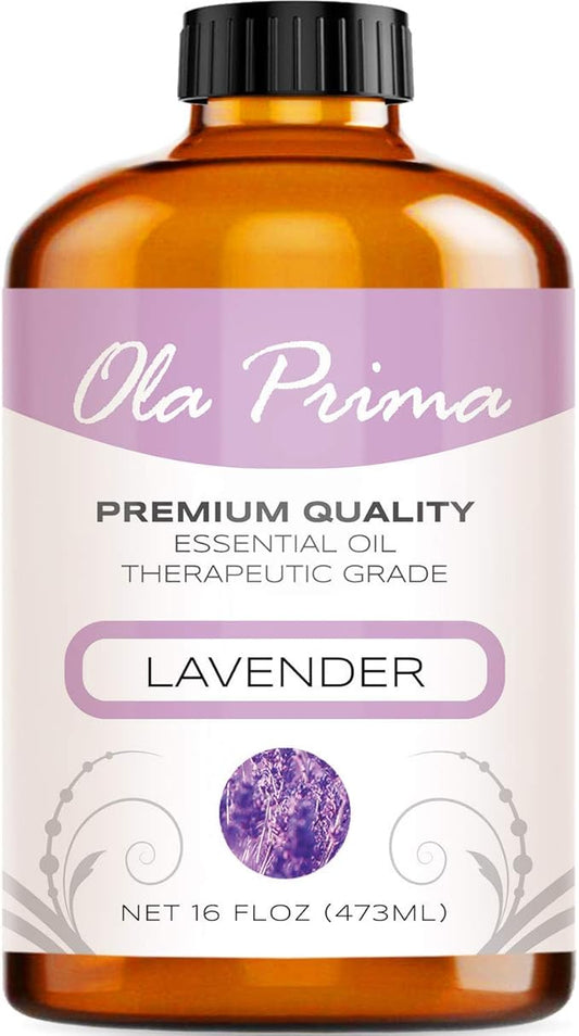 Ola Prima Oils Lavender Essential Oil (16oz Bulk) for Aromatherapy Diffuser, Candle Making & Stress – Therapeutic Grade Aromatherapy Oil