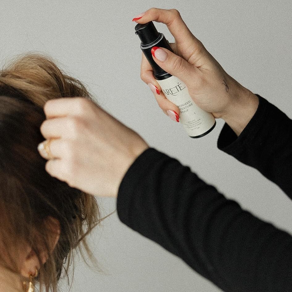 ARETÉ Micronized Dry Texture Pouf, Dry Shampoo for Women Texture Spray Powder, Volumizer, Refresher, and Scalp Treatment with Organic Witch Hazel, Blue Eucalyptus, White Sage, Made in USA, 1oz