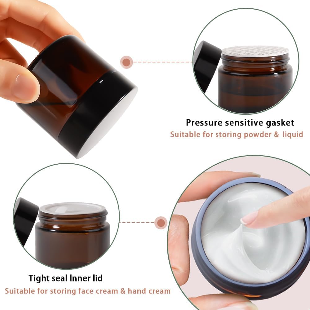 3 pack 2oz Glass Jars Round Empty Cosmetic Containers, Refillable Glass Jars with Lids for Face Creams, Lotions, Powders,Salves Ointments,Potravel Storage