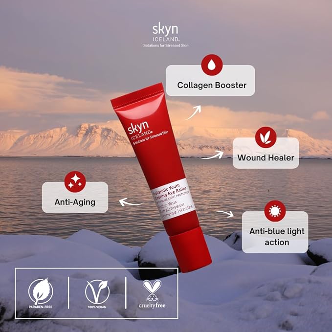 Skyn Iceland Icelandic Youth Cooling Eye Serum Hyaluronic Acid Skincare for Puffy Eyes Dark Circles & Wrinkles with Blue Light Protection, 0.4 Fl. Oz.