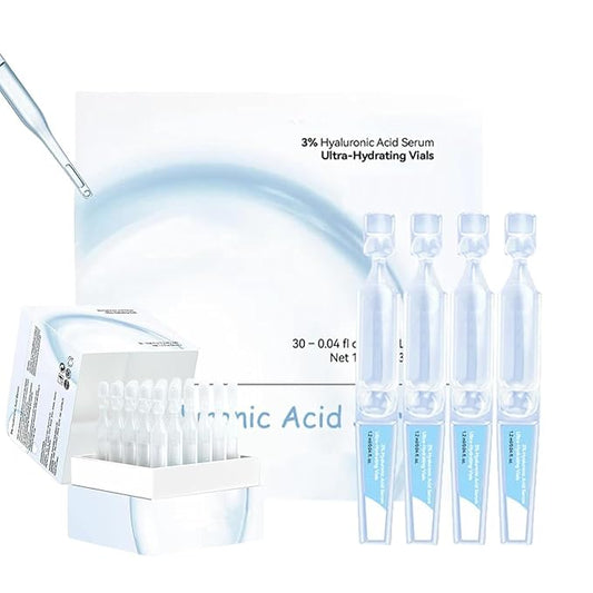 Hyaluronic Acid Serum for Face, 3% Ultra-Hydrating Formula, 30 pcs Glass Vials, Deep Moisturizing and Anti-Aging
