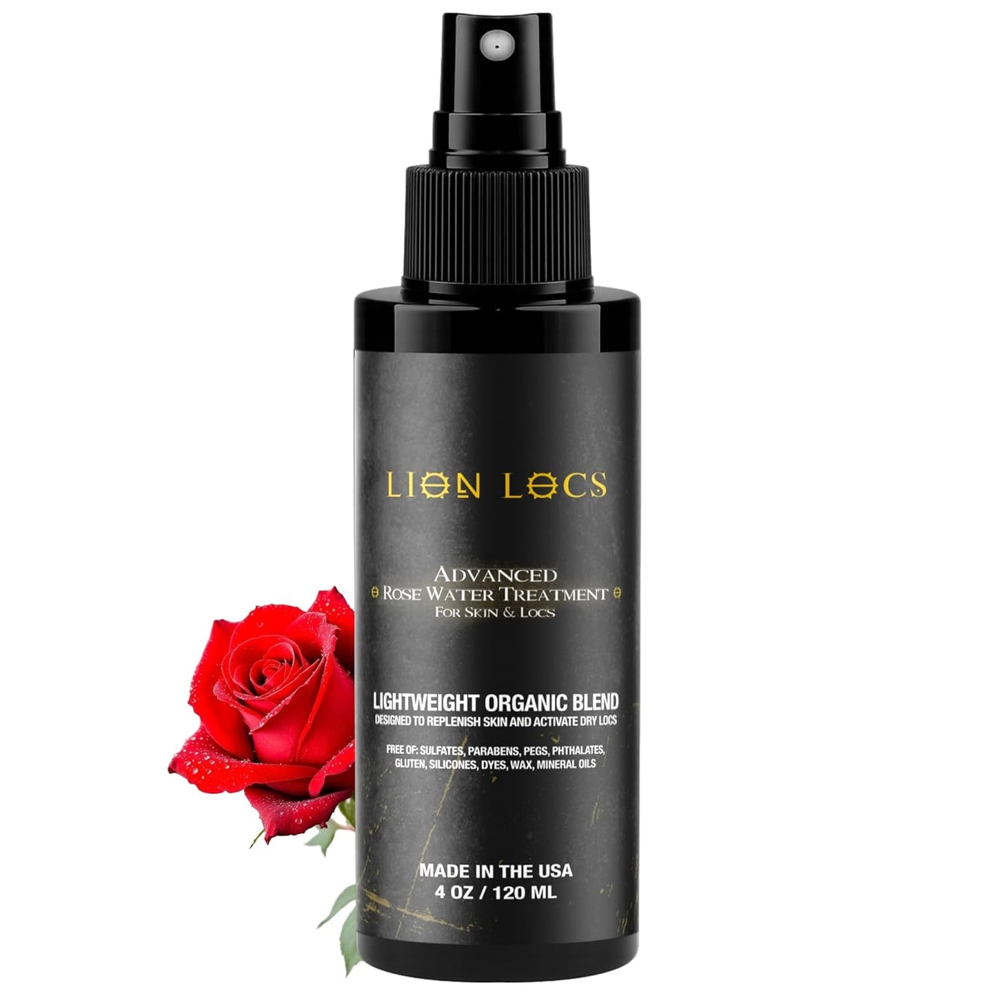 Lion Locs Rosewater Spray for Dreads and Locs - Organic Vegan Conditioner with Aloe, Oils, Vitamins, and Glycerin