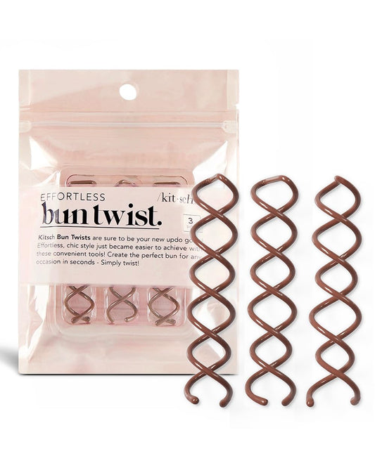 Kitsch Spiral Bobby Pins for Girls and Women - Hair Bun Maker | Rounded Tips, Chip-Resistant Bun Twist Spiral Hair Pins | Secure Hold All-Day | Ideal Gifts for Women - 3Pcs, Brown