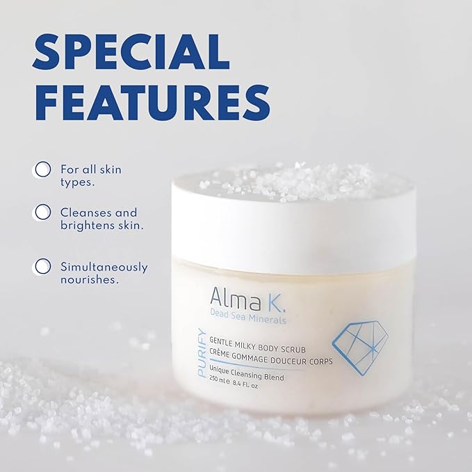 ALMA K Gentle Milky Body Scrub - Exfoliating Body Scrub - Body Exfoliator - Shower Scrub with Shea Butter - Exfoliating Scrub for Women - 8.4 oz