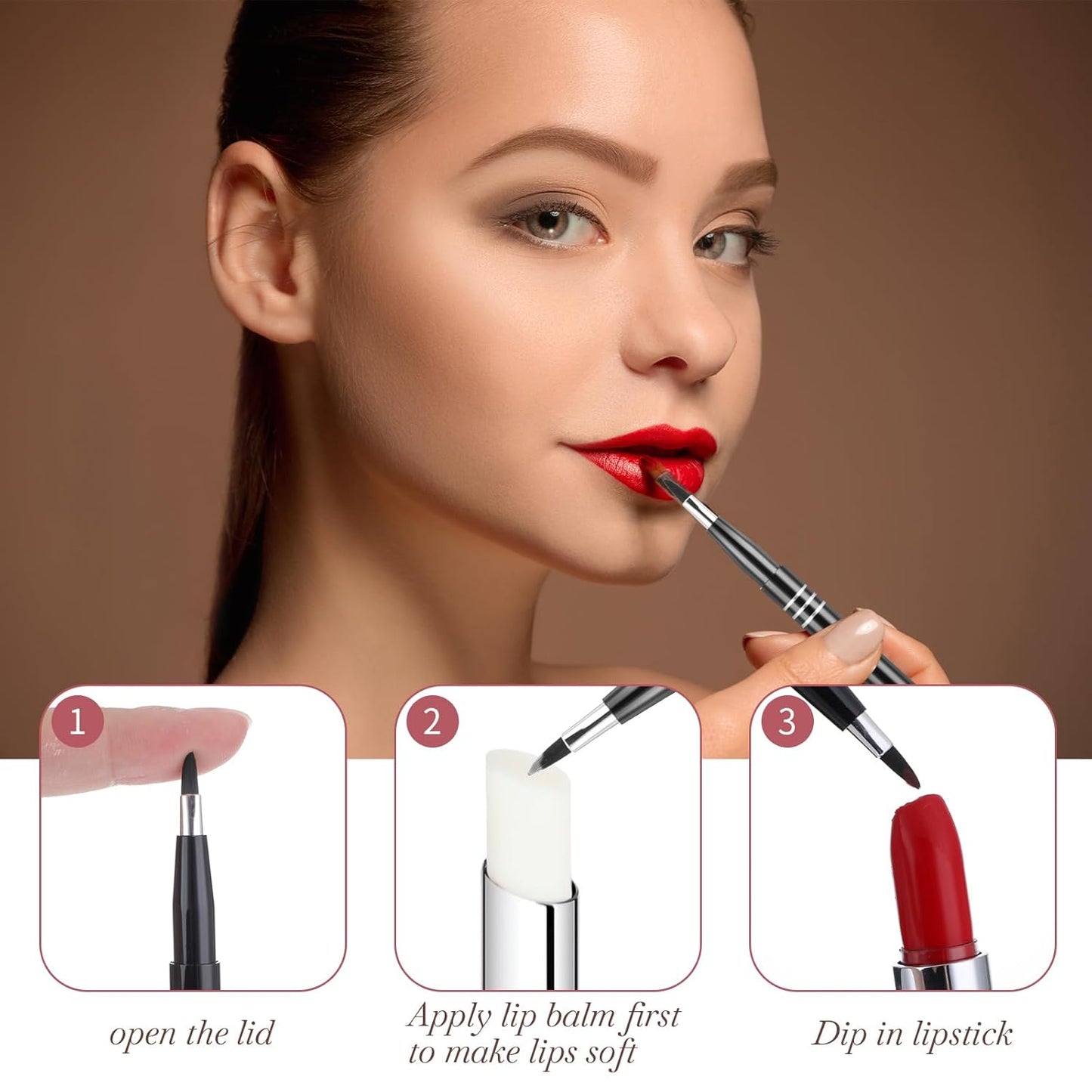 4 PCS Travel Lipstick Brush, Professional Retractable Lip Liner Brush with Cap, Balm Applicator Tools for Women Lip Gloss