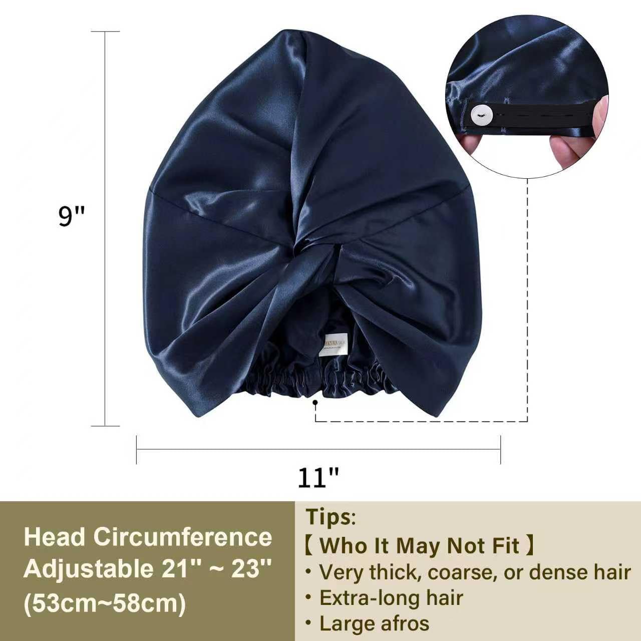 ZIMASILK 100% 22 Momme Mulberry Silk Bonnet for Sleeping Women, Breathable Silk Hair Wrap for Premium Hair Protection - Reducing Friction (1Pc, Navy)