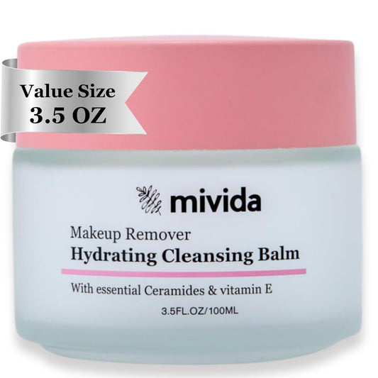 mivida Makeup Melting Cleansing Balm, Waterproof Makeup Remover with Ceramides, Vit E & Hyaluronic-Acid, Hydrating and Gentle Cleanser for Norished Skin, value Size 3.5 fl oz