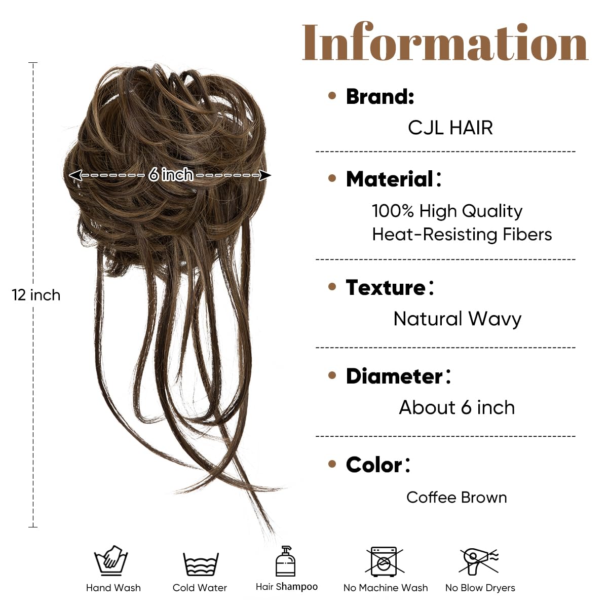CJL HAIR Messy Bun Hair Piece Curly Hair Bun Extensions with Straight Tails Synthetic Hair Scrunchies Ponytail Hairpieces for Women Coffee Brown
