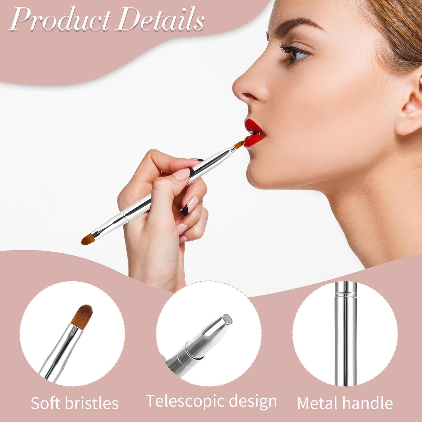2 Pack Retractable Lip Brush for Lipstick, Double-Ended Lip Makeup Brushes Retractable with Cap Lip Gloss Lipstick Brush Applicator Travel