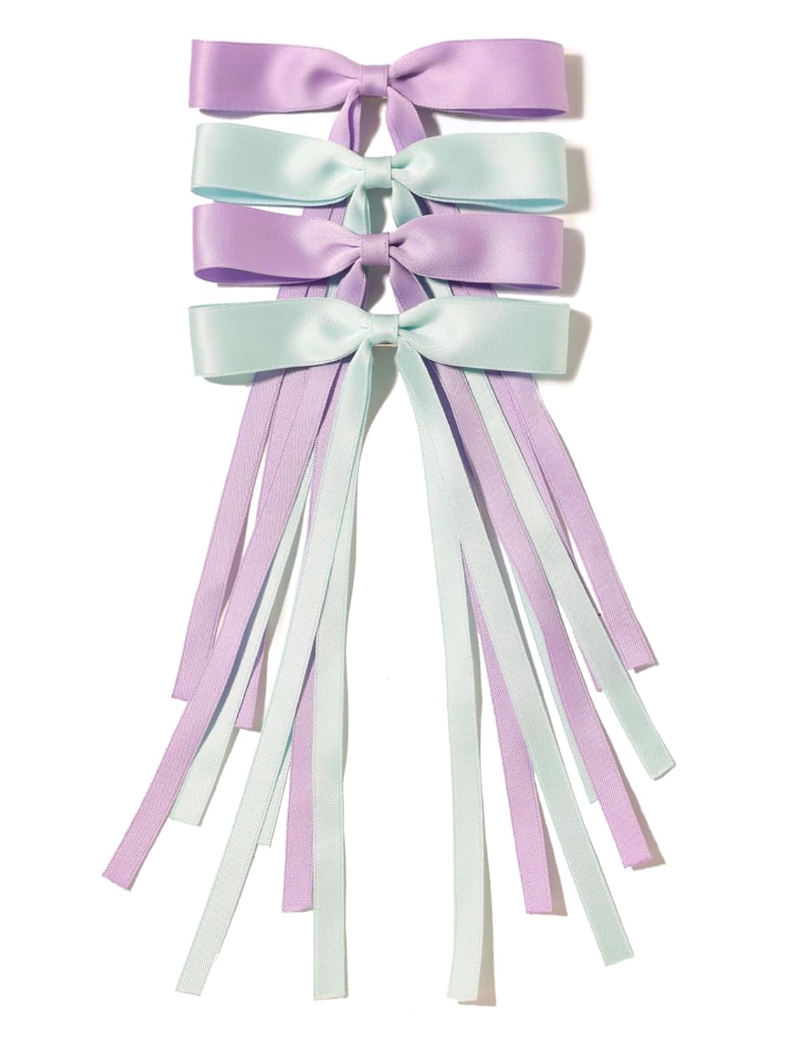 LFOUVRE Hair Clip, 4pcs Bow Hair Clips for Women, Hair Clips with Long Tail Tassel Ribbon, Claw Clips with Bow, Bowknot Barrettes, Hair Accessories for Women Purple Sky Blue