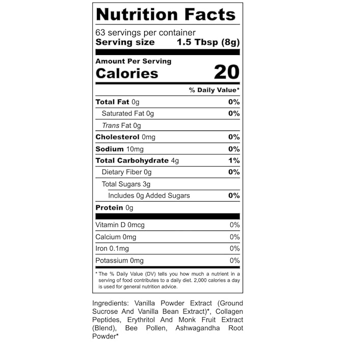 Eleven TLC, Radiant Beauty Bovine Collagen Peptides Drink Mix, Ashwagandha, Hydrolyzed Collagen, Bee Pollen, Vanilla Protein Powder, Dairy Free, Superfood Lattes, Wellness Hydration Mix, 63 Servings