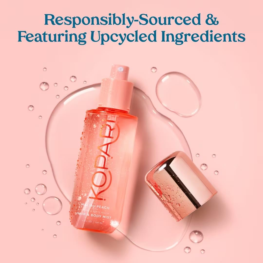 Kopari Hair & Body Mist Malibu Peach, Long-Lasting Playful Vibrant Tropical Scent, Warm Floral Fragrance, Blend of Peach with a Kiss of Jasmine, 4 oz