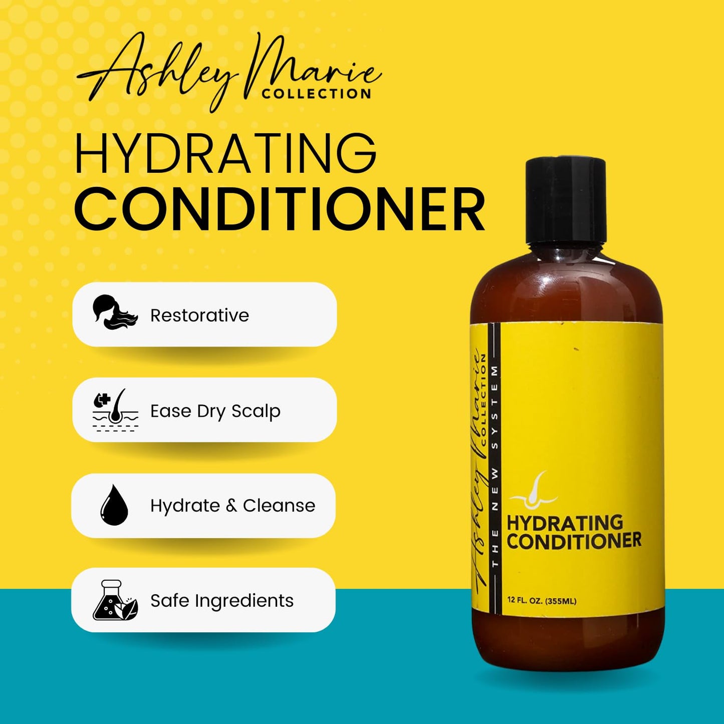 The Hair Diagram - Ashley Marie Hydrating Conditioner - Natural Nourishing Ingredients - Lemon Myrtle Scent - Strengthening Conditioner Enriched with Aloe - Color Safe - Paraben & Sulfate Free - 12oz