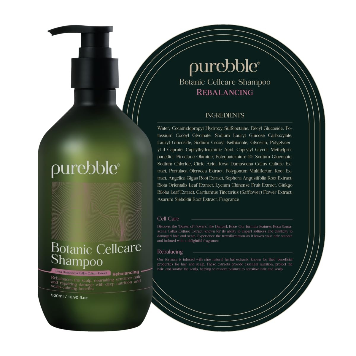 Rebalancing Botanic Cellcare Shampoo 500ml, 16.90 fl oz | Sulfate-Free, Paraben-Free and Color-Safe | pH Balancing