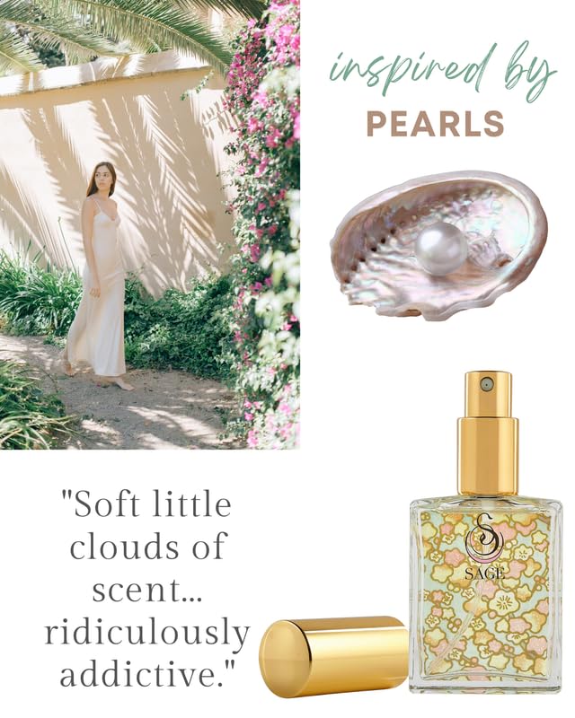 The Sage Lifestyle Pearl Organic Luxury Perfume Spray, Sandalwood, Vanilla, Musk, Luxury Long Lasting Scent, Vegan & Cruelty Free, Made in USA, 2 oz Travel Size Perfume