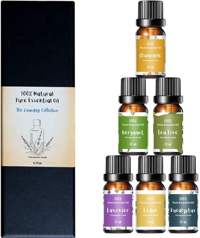 Essential Oils for Laundry | 100% Pure Therapeutic Grade Aromatherapy Essential Oil Set | Dryer Balls, Diffusers, Soaps, Candles | Top 6 - Lavender, Tea Tree, Eucalyptus, Bergamot, Lemon, Chamomile
