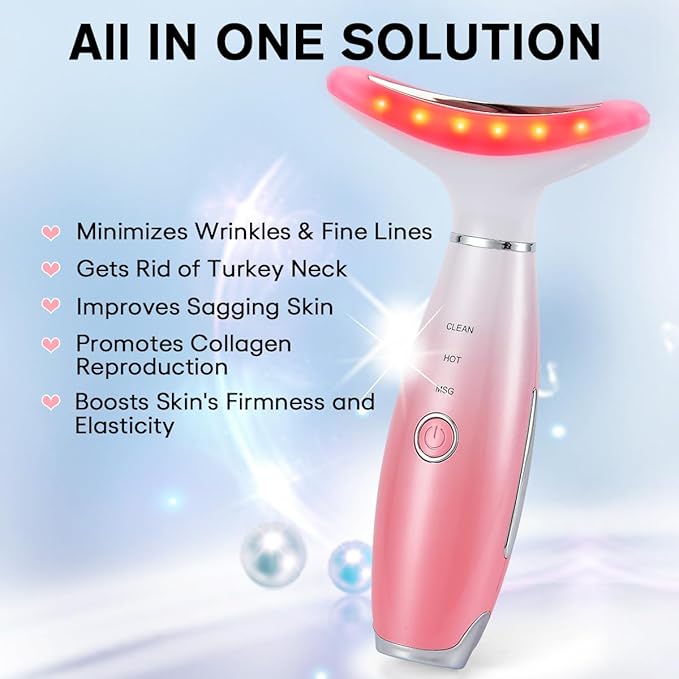 Facial Massager,Neck Face Massager Tool,3 Mode Massage with Heat,Portable Beauty Instrument for Skin Care Women Gift (Gradient Pink)