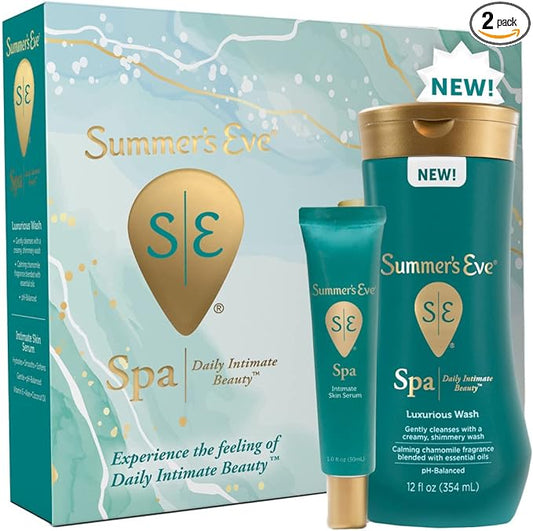Summer's Eve Spa Set for Women | Gift Box | Women's Post Shave Hydrating Serum, 1oz Tube | Cleansing Feminine Wash, 12oz Bottle, 2 Piece Set