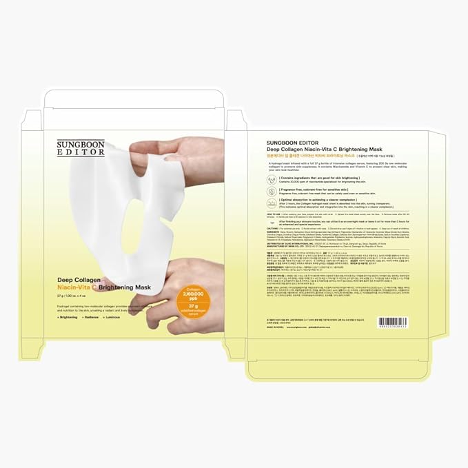 SUNGBOON EDITOR Deep Collagen Niacin-Vita C Overnight Mask 37gx4ea | Real Collagen 2,160,000PPB with Niacinamide & Vitamin C | Hydrating Face Mask for Glass Skin | Korean Skincare Routine