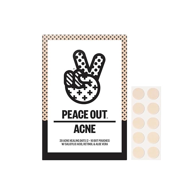 PEACE OUT Acne Healing Dots Helps Clear Blemishes Overnight, Fast Acting Hydrocolloid Pimple Patches for Breakouts with Salicylic Acid, Retinol and Aloe Vera, Award Winning Skincare Solution 20 Count