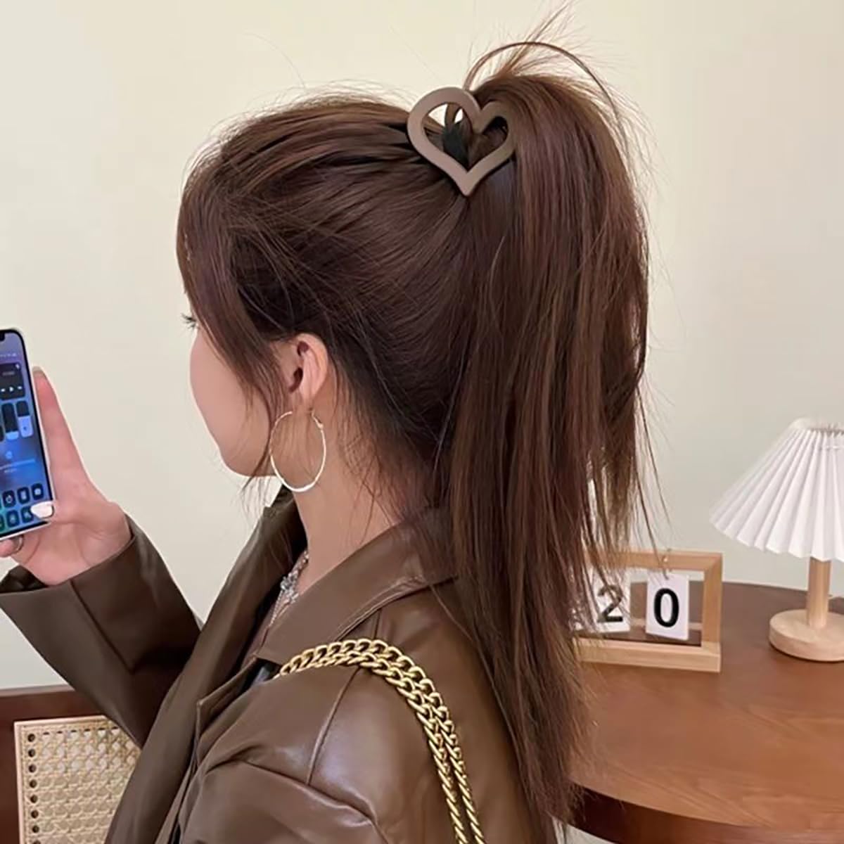 3Pcs Cute Medium Matte Acrylic Hair Claw Clips - Love Heart Jaw Clips for Women, Valentine's Day Party Hair Styling Accessories (Black, Coffee, Brown)