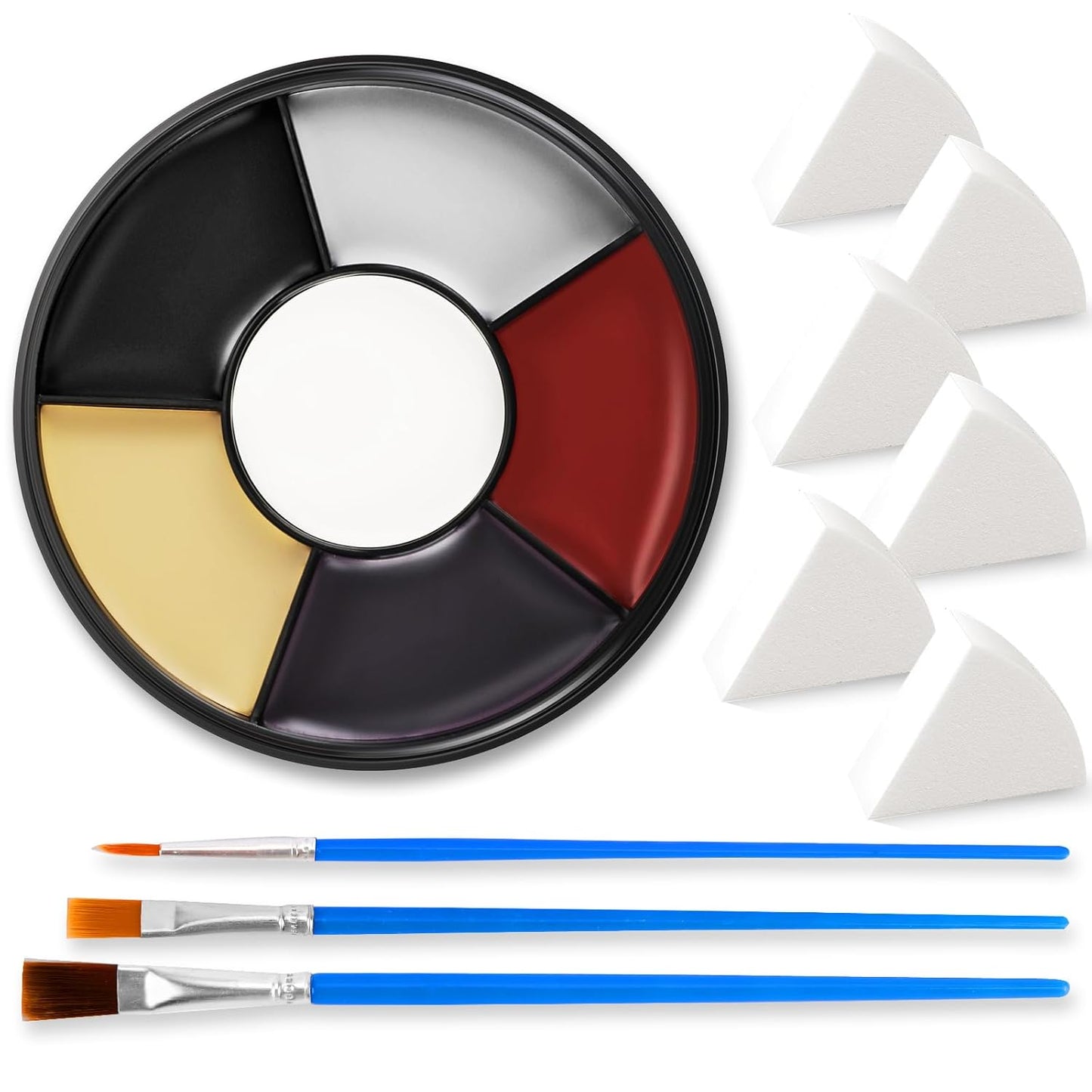 6 Colors Halloween Face Body Paint + 6pc Sponge + 3pc Brush, Black Red White Yellow Bruise SFX Makeup, Face-Paint Body Paint Halloween Makeup Kit for Zombie Clown Vampire Skeleton Joker Costume