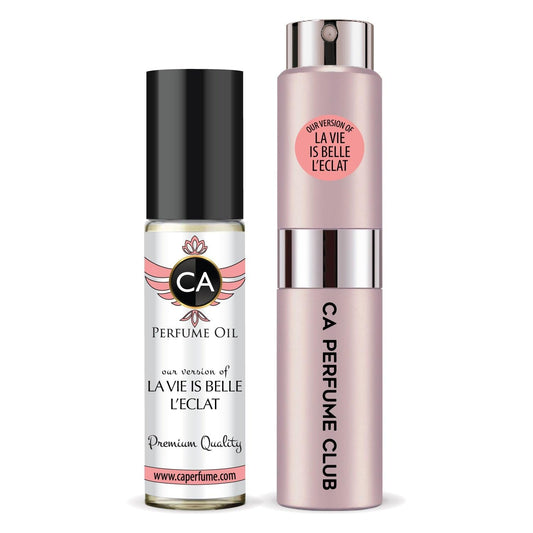 CA Perfume Duo Impression of La Vie Belle L'eclat For Women Perfume Layering Set Long Lasting Travel Size EDP + Body Oil Roll-On Bottle 0.27 Fl Oz+0.33 Fl Oz