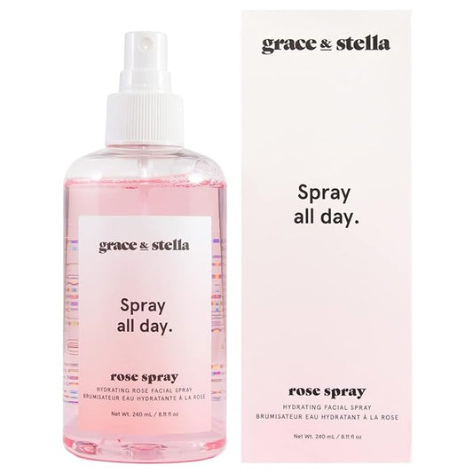 grace & stella Award Winning Rose Water Facial Spray (240ml) - Vegan - Rose Water Spray for Face - Rosewater Spray Toner Rose Hydrosol - Rose Spray Facial Mist - Rosewater Spray Toner Rose Hydrosol