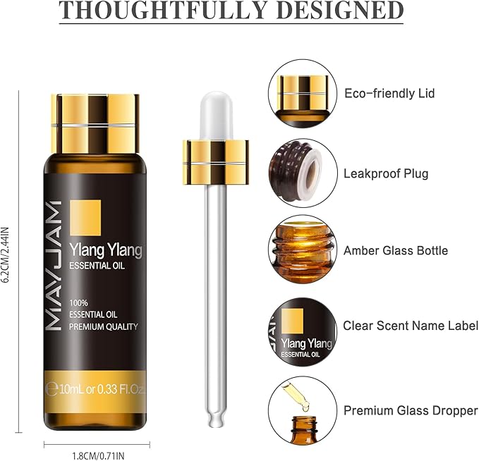 Ylang Ylang Essential Oil, MAYJAM 10ML/0.33FL.OZ Premium Ylang Ylang Oils for Soap Candle Making, Diffuser, Bedroom, Living Room, Office