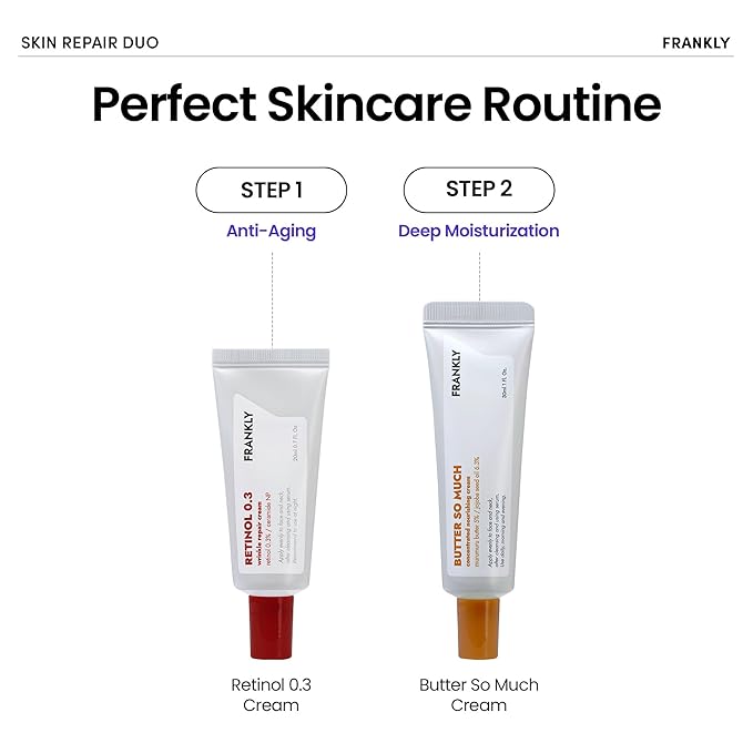 FRANKLY Skin Repair Duo: Retinol 0.3 Cream & Butter So Much Cream | Anti-Aging & Skin Turnover | Deep Moisturization | Vegan Butter, Jojoba Oil | Vegan & Curelty-Free | Korean Skincare Set