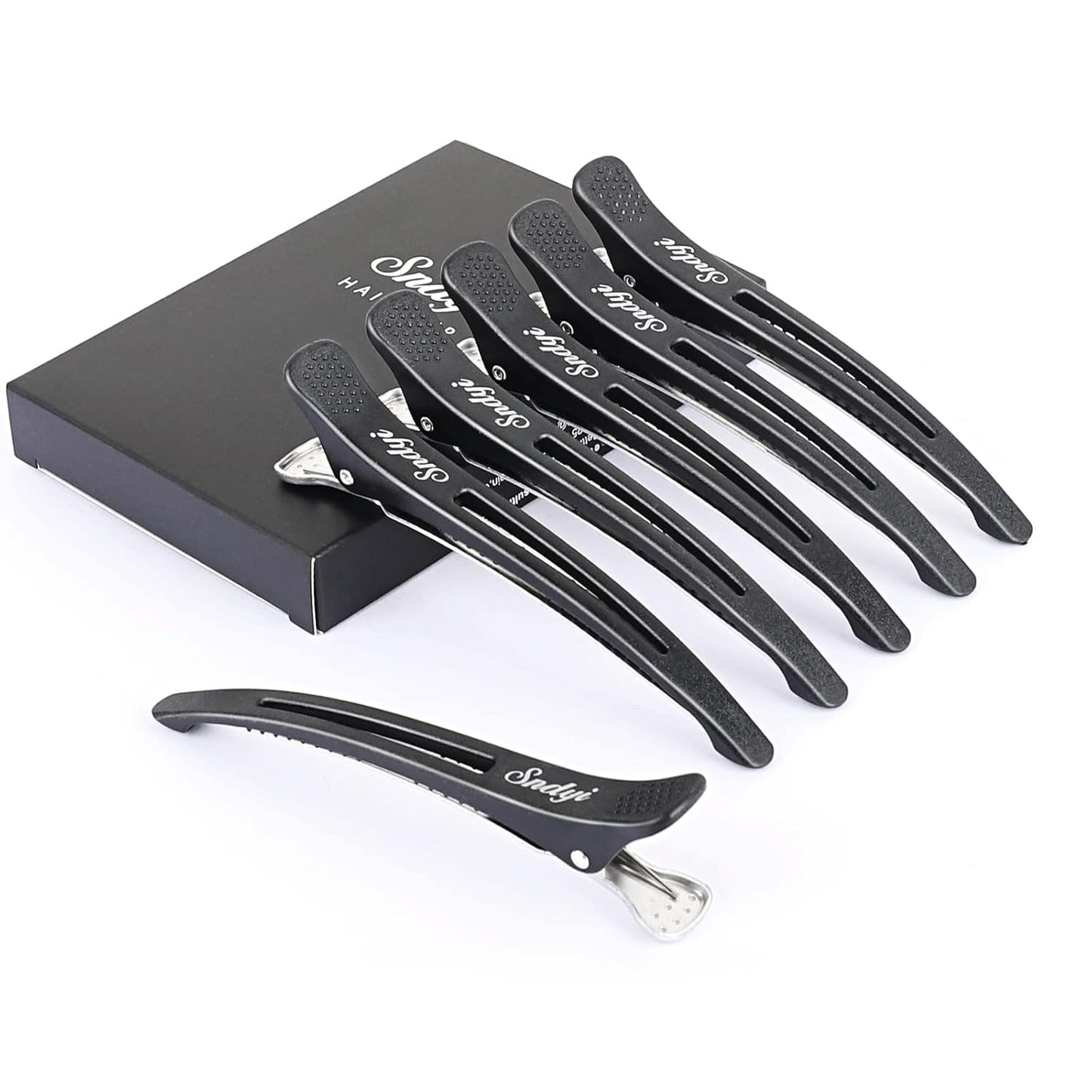 Sndyi Hair Sectioning Clips - Non-Slip Duck Billed With Silicone Band for Styling, Rollers - 6Pcs, Black - for Hairdressers, Barbers, Women, Men