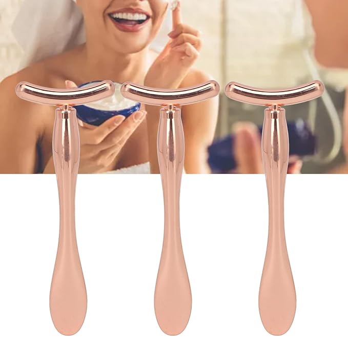3 Pcs Metal Eye Cream Applicator Wand Stick, T Shaped Massage Stick Set, Face Roller Massager Tool, Professional Women Facial Massager for Reducing Puffiness Wrinkle