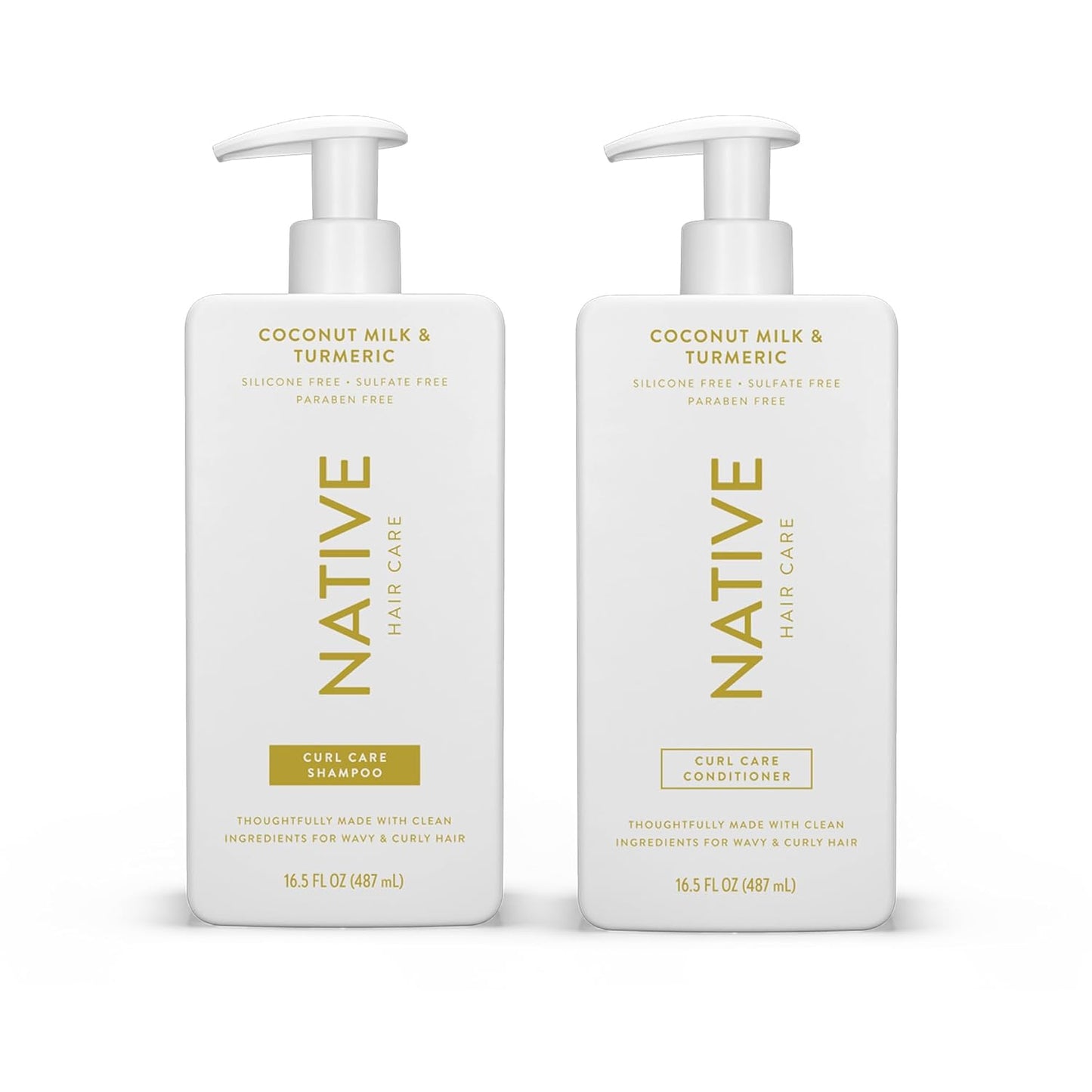 Native Coconut & Turmeric Shampoo and Conditioner Contain Naturally Derived Ingredients | All Hair Types, Color & Treated, Fine to Dry Damaged, Sulfate & Dye Free - 2-Pack