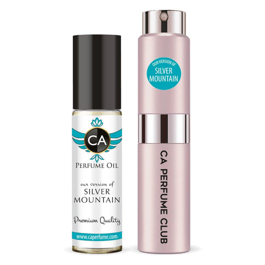 CA Perfume Duo Impression of Silver Mountain Aqua For Women Perfume Layering Set Long Lasting Travel Size EDP + Body Oil Roll-On Bottle 0.27 Fl Oz+0.33 Fl Oz