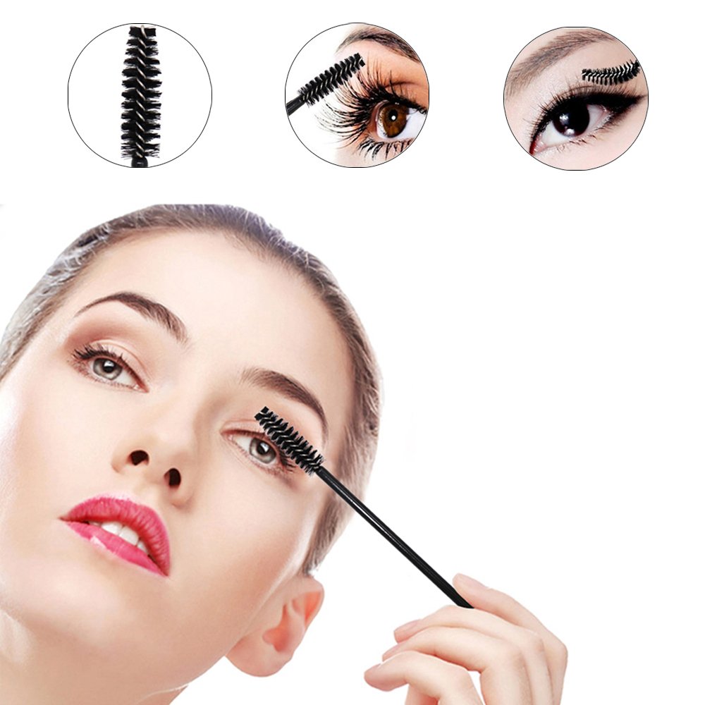 300 PCS Eyelash Extension Supplies Kit,Disposable Lash Spoolies Brushes Micro Swab Brushes Mascara Wand Lip Brushes for Eyelash Extension Tattoo Lipstick Applicator (Black)