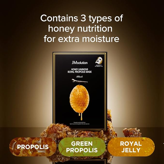 JMSolution Honey Royal Propolis Ampoule Korean Skincare Facial Mask -Rich Moisturizing boositng Nutrition -10sheets per box For All Skin Type (Honey Royal)