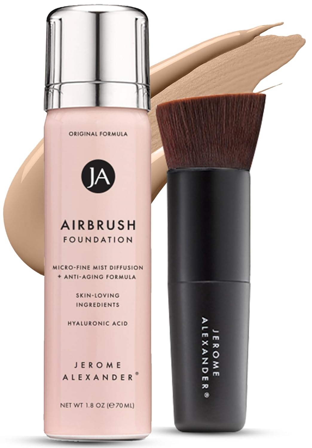 Jerome Alexander MagicMinerals AirBrush Foundation – 2 Piece Set with Airbrush Foundation and Kabuki Brush - Spray Makeup with Anti-aging Ingredients for Smooth Radiant Skin - Warm Medium