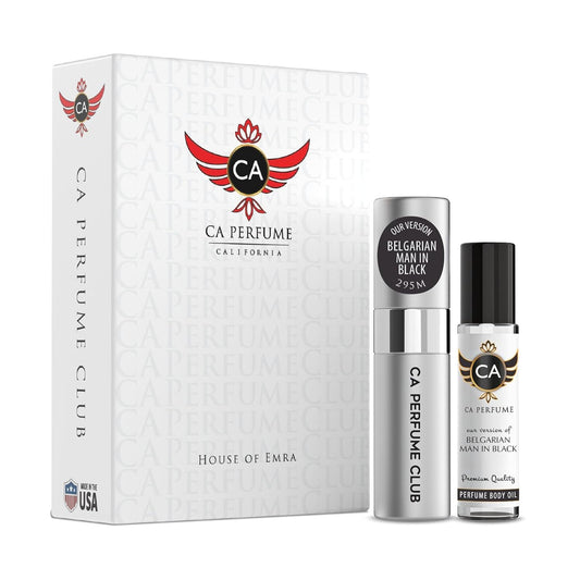 CA Perfume Duo Impression of Belgarian Man In Black For Men Perfume Layering Set Mens Cologne Long Lasting Travel Size EDP + Body Oil Roll-On Bottle 0.27 Fl Oz+0.33 Fl Oz