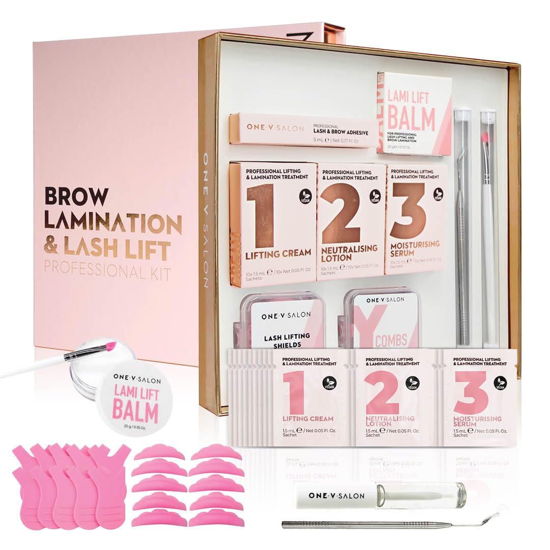One V Salon Brow Lamination and Lash Lift Professional Kit – Instant Lift for Lashes & Brows – Vegan, Long-Lasting, Complete Lash and Brow Lift Kit with Sachets, Tools, and Glue Balm